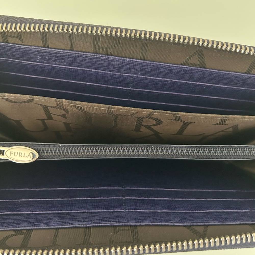 Furla Midnight Blue Large Textured Zip Around Wallet